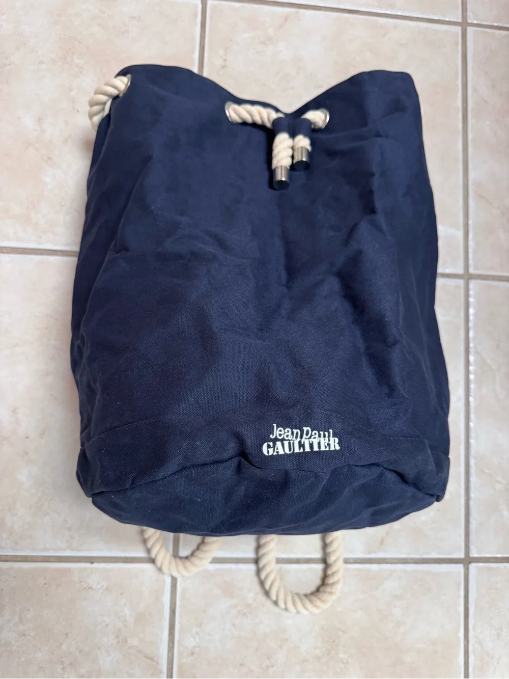 Jean Paul Gaultier Navy Canvas Drawstring Rope Backpack